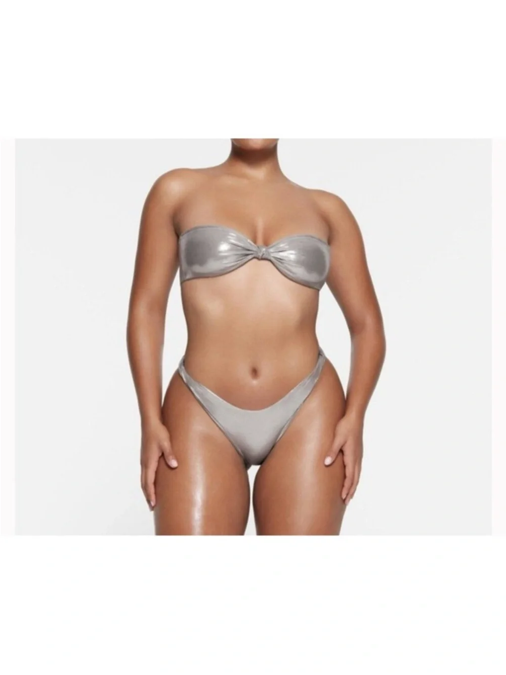 SKIMS Metallic Silver Twisted Swim Bottoms